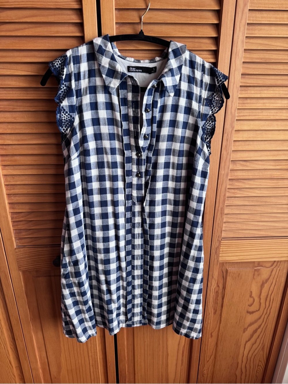 dear creatures Navy and White Gingham Button-Front Top